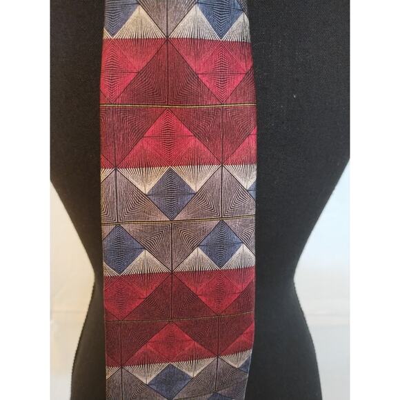 Vintage Murano Italia Necktie Burgandy Navy Gray 100% Silk Made in USA Dry Clean - Picture 2 of 4
